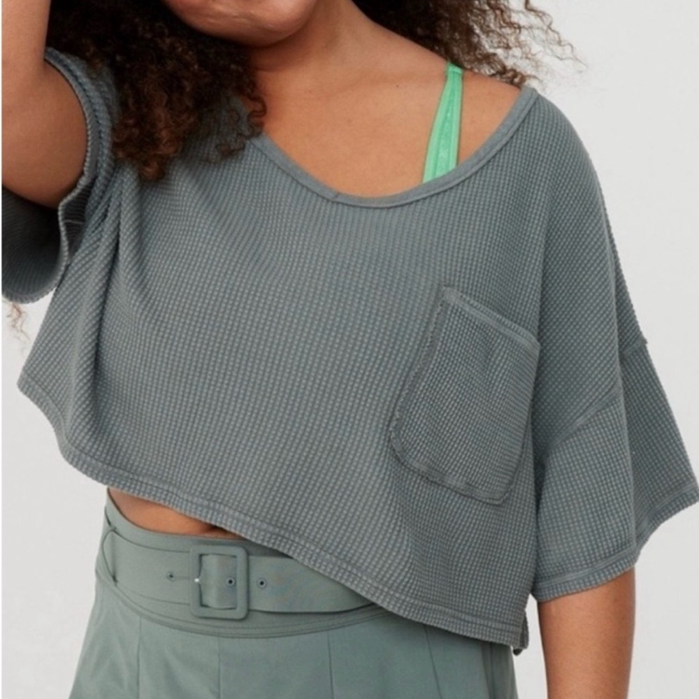 SOLD Offline by Aerie - Gray Waffle Knit Crop Top